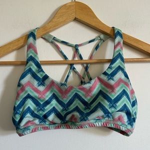 Ivivva by Lululemon Athletica Girls Chevron Teal Strappy Athletic Sports Bra